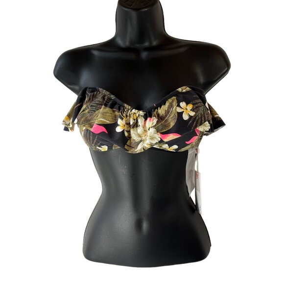 BILLABONG Aloha Bandeau Bikini Top Sz L Black Tropical Floral Print Swim Two Way - Picture 5 of 7